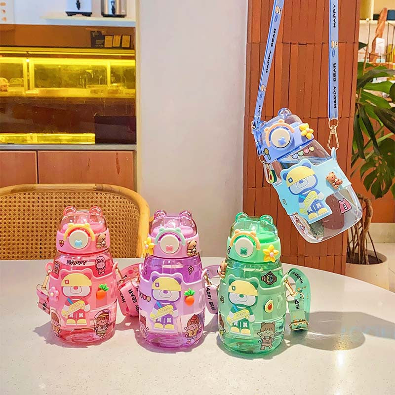 Cute Bear Water Bottle With Straw