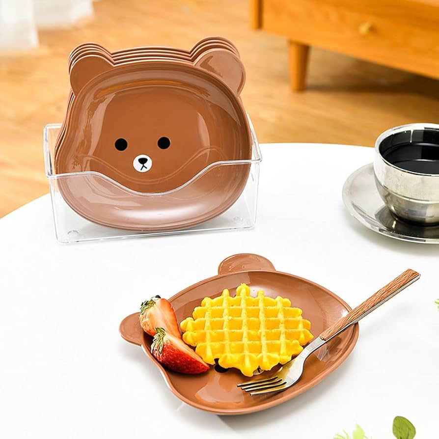 8Pcs Cartoon Bear Plates with Stand