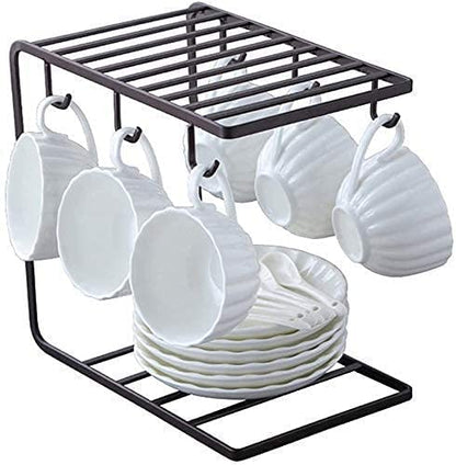 2 Tier Metal Cup Stand with 6 Hooks