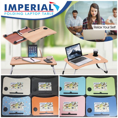 Folding Laptop Table with Tablet & Phone Slot