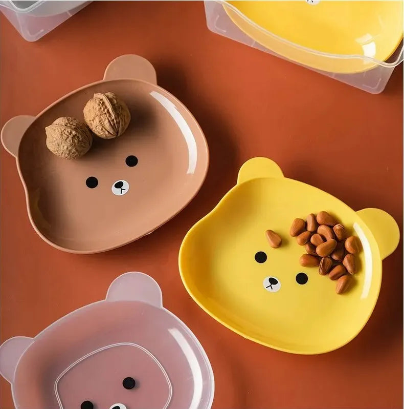 8Pcs Cartoon Bear Plates with Stand