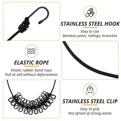 Elastic Clothesline Rope with Clips