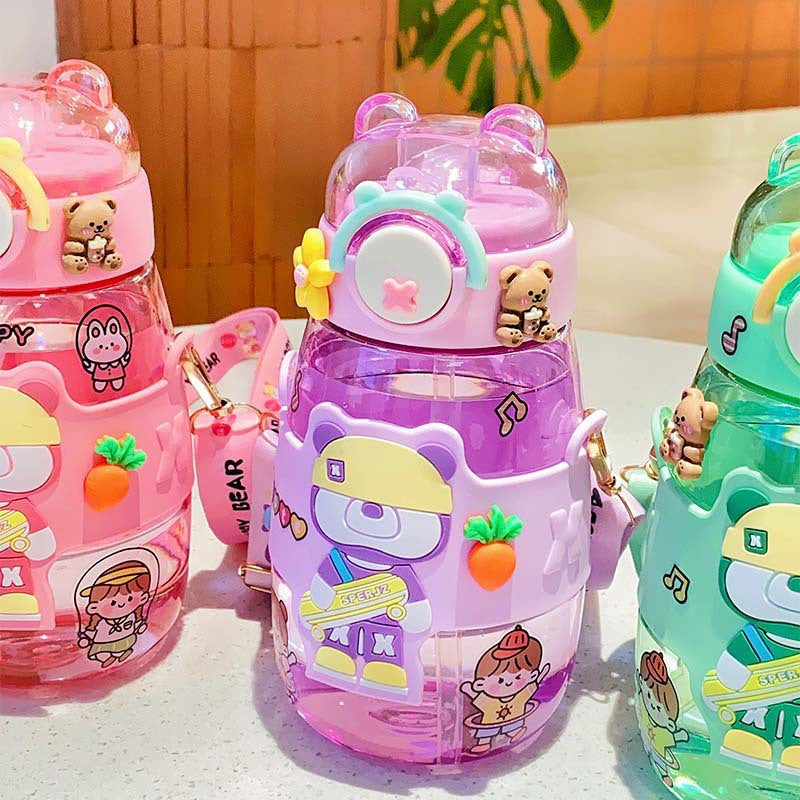 Cute Bear Water Bottle With Straw